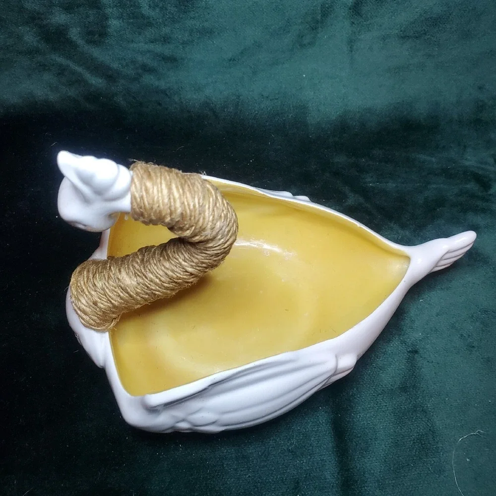 Ceramic Long Neck Swan With Rope Twine Wrapped Neck Candy Trinket Dish Unbranded